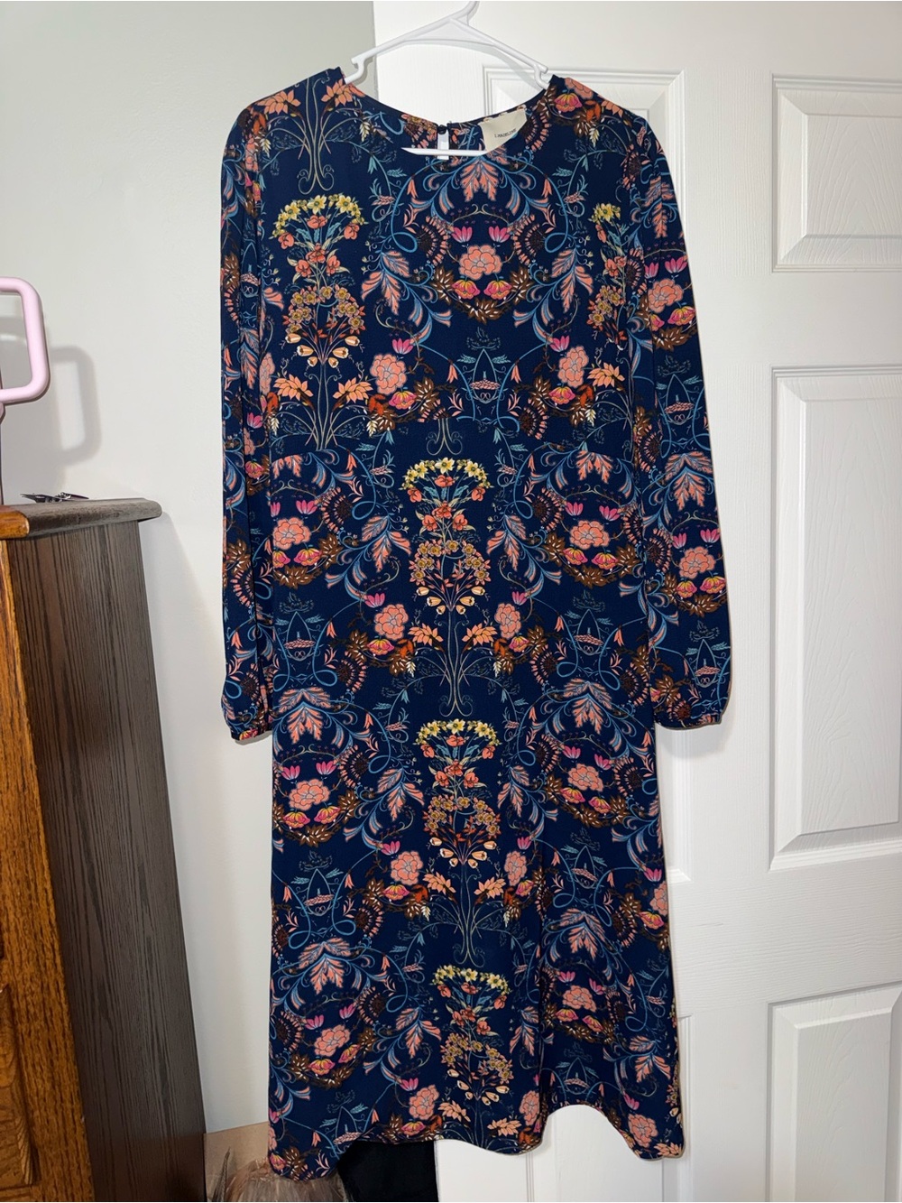 I. Madeline Floral Navy Long-Sleeve Midi Dress